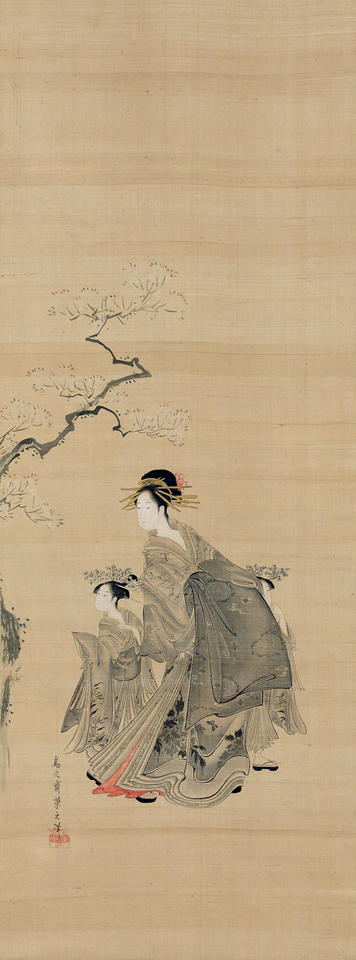 Courtesan and Her Attendants under a Cherry Tree
