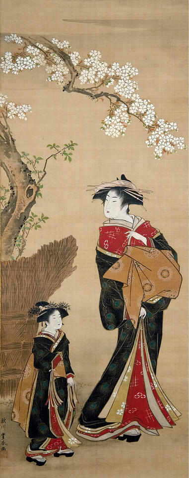 Courtesan and Her Attendant under a Cherry Tree