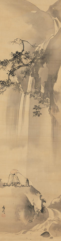 Ri Haku (Ch. Li Bo, 李白) Viewing a Waterfall (李白観瀑図)