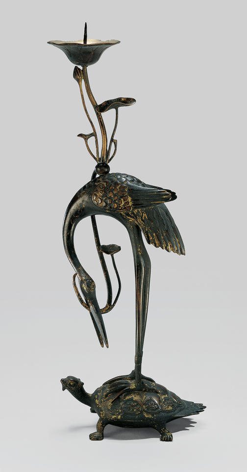 Candlestand in the shape of a crane on a long-tailed tortoise (minogame, 蓑亀)