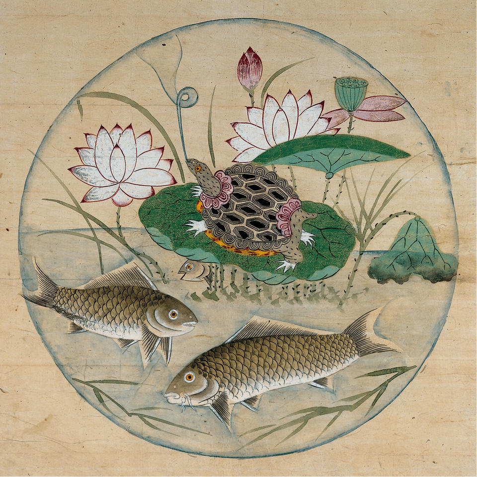 Lotus, Turtle, and Fish in Rondel