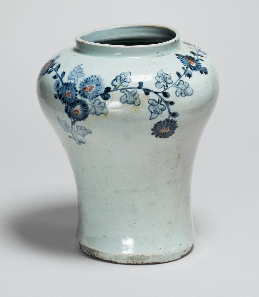 Vase with chrysanthemums and bamboo